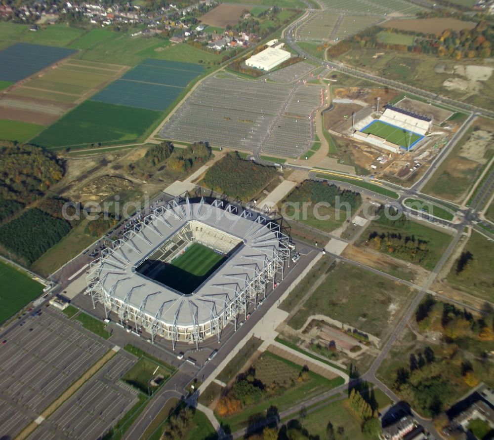 Aerial photograph Mönchengladbach - Sports facility grounds of the Arena stadium BORUSSIA-PARK in Moenchengladbach in the state North Rhine-Westphalia, Germany