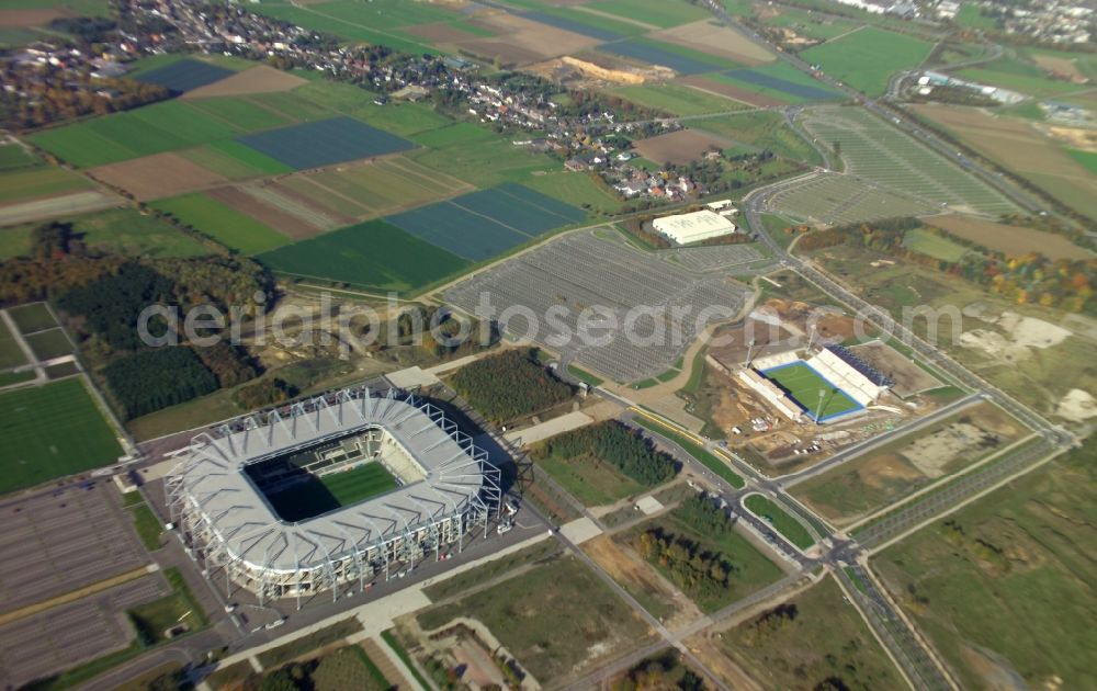 Mönchengladbach from above - Sports facility grounds of the Arena stadium BORUSSIA-PARK in Moenchengladbach in the state North Rhine-Westphalia, Germany