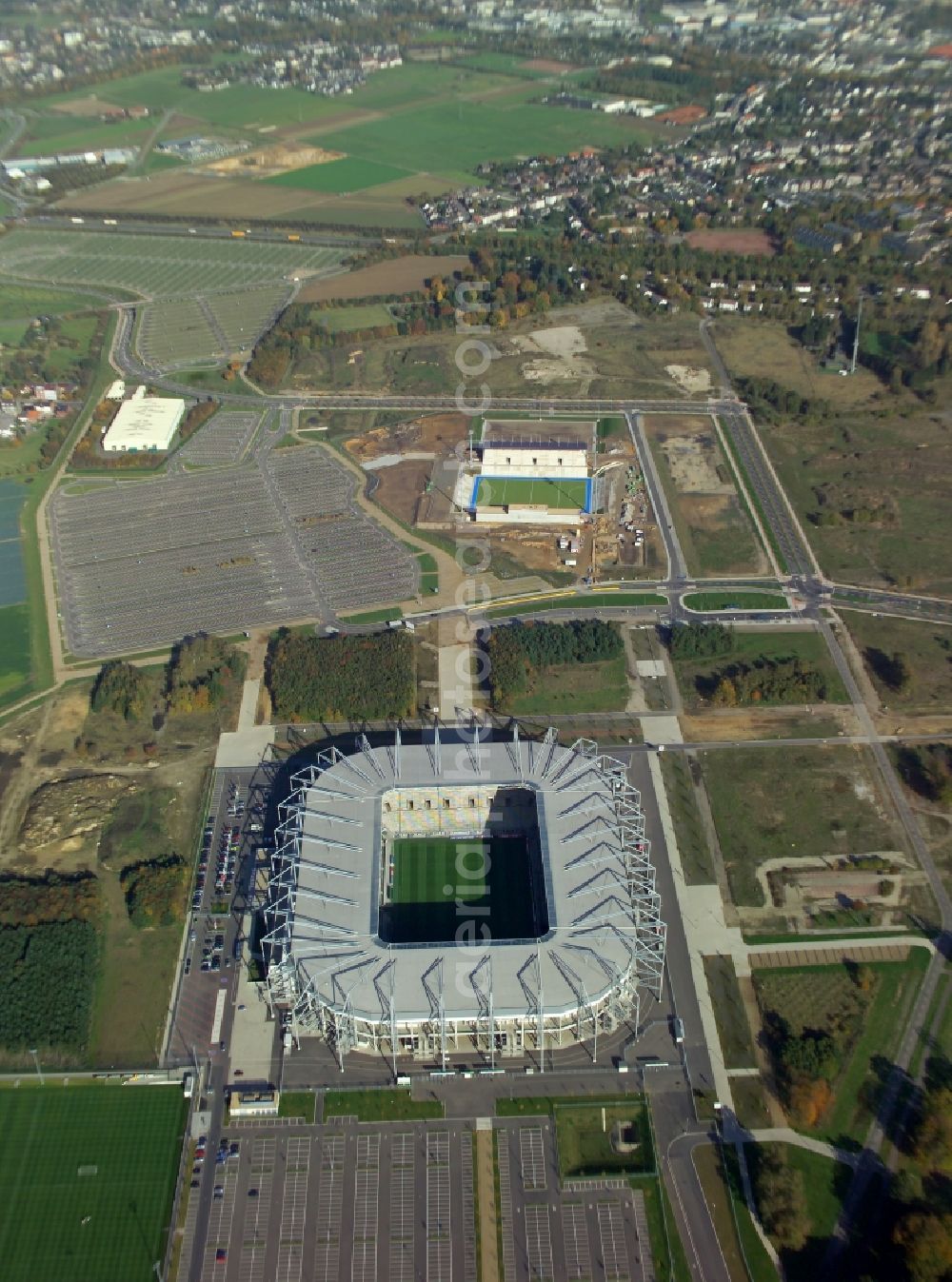 Aerial image Mönchengladbach - Sports facility grounds of the Arena stadium BORUSSIA-PARK in Moenchengladbach in the state North Rhine-Westphalia, Germany