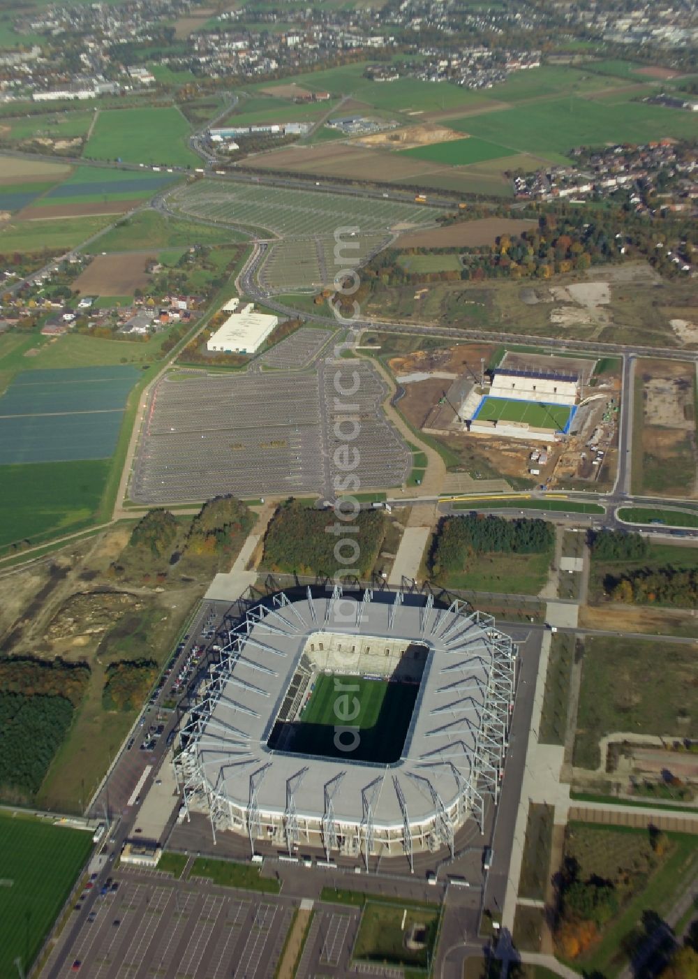 Aerial photograph Mönchengladbach - Sports facility grounds of the Arena stadium BORUSSIA-PARK in Moenchengladbach in the state North Rhine-Westphalia, Germany