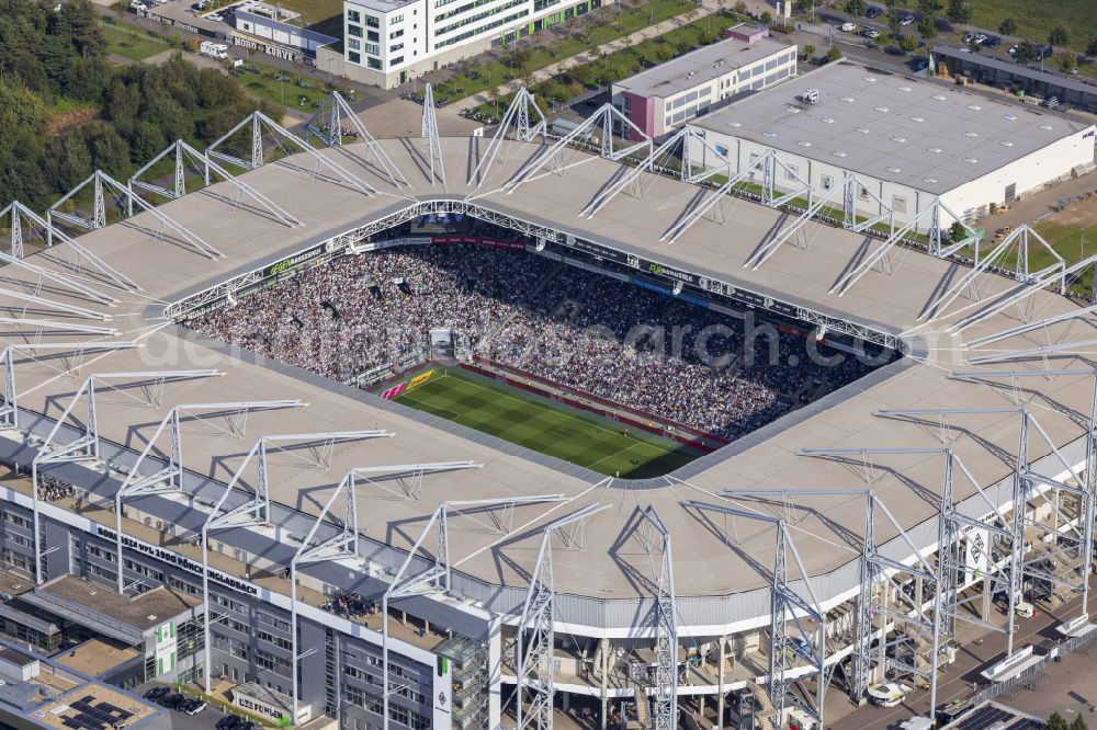 Aerial photograph Mönchengladbach - Sports facility grounds of the Arena stadium BORUSSIA-PARK in Moenchengladbach in the state North Rhine-Westphalia, Germany