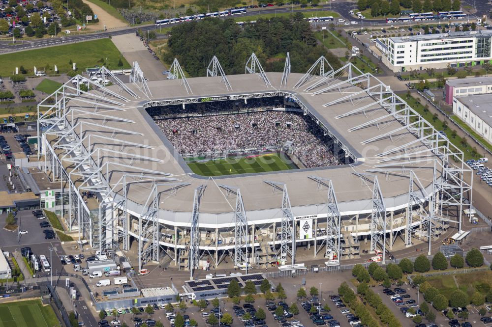 Aerial photograph Mönchengladbach - Sports facility grounds of the Arena stadium BORUSSIA-PARK in Moenchengladbach in the state North Rhine-Westphalia, Germany