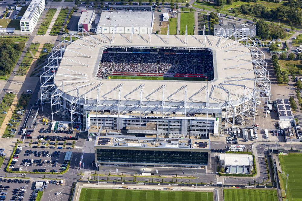 Aerial image Mönchengladbach - Sports facility grounds of the Arena stadium BORUSSIA-PARK in Moenchengladbach in the state North Rhine-Westphalia, Germany