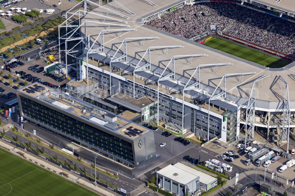 Mönchengladbach from above - Sports facility grounds of the Arena stadium BORUSSIA-PARK in Moenchengladbach in the state North Rhine-Westphalia, Germany