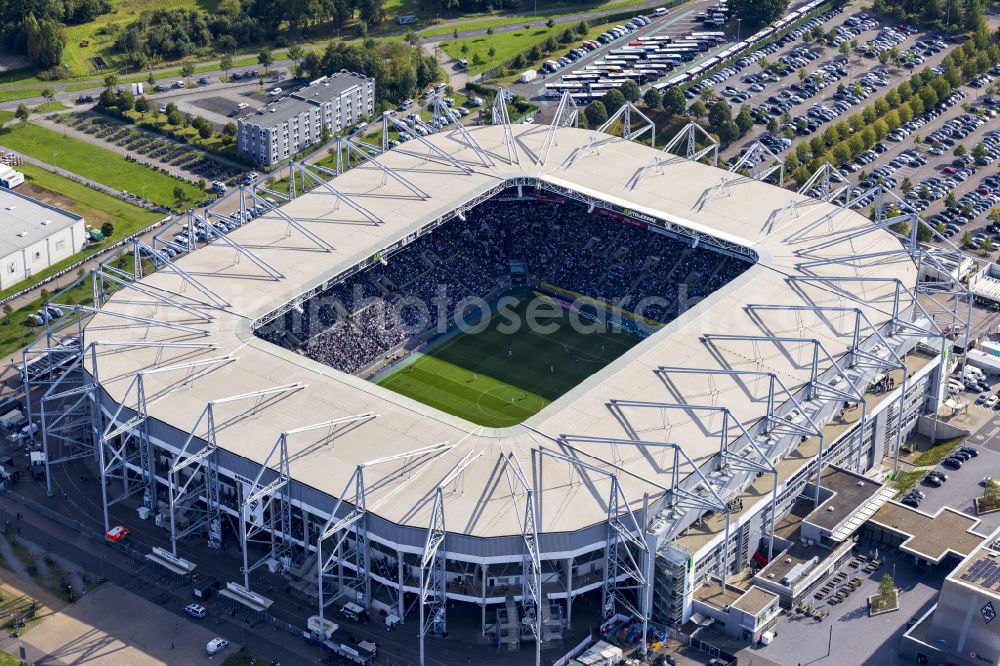 Aerial photograph Mönchengladbach - Sports facility grounds of the Arena stadium BORUSSIA-PARK in Moenchengladbach in the state North Rhine-Westphalia, Germany