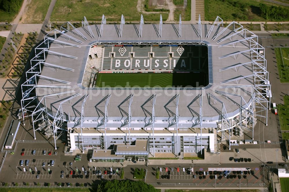 Aerial photograph Mönchengladbach - Sports facility grounds of the Arena stadium BORUSSIA-PARK in Moenchengladbach in the state North Rhine-Westphalia, Germany