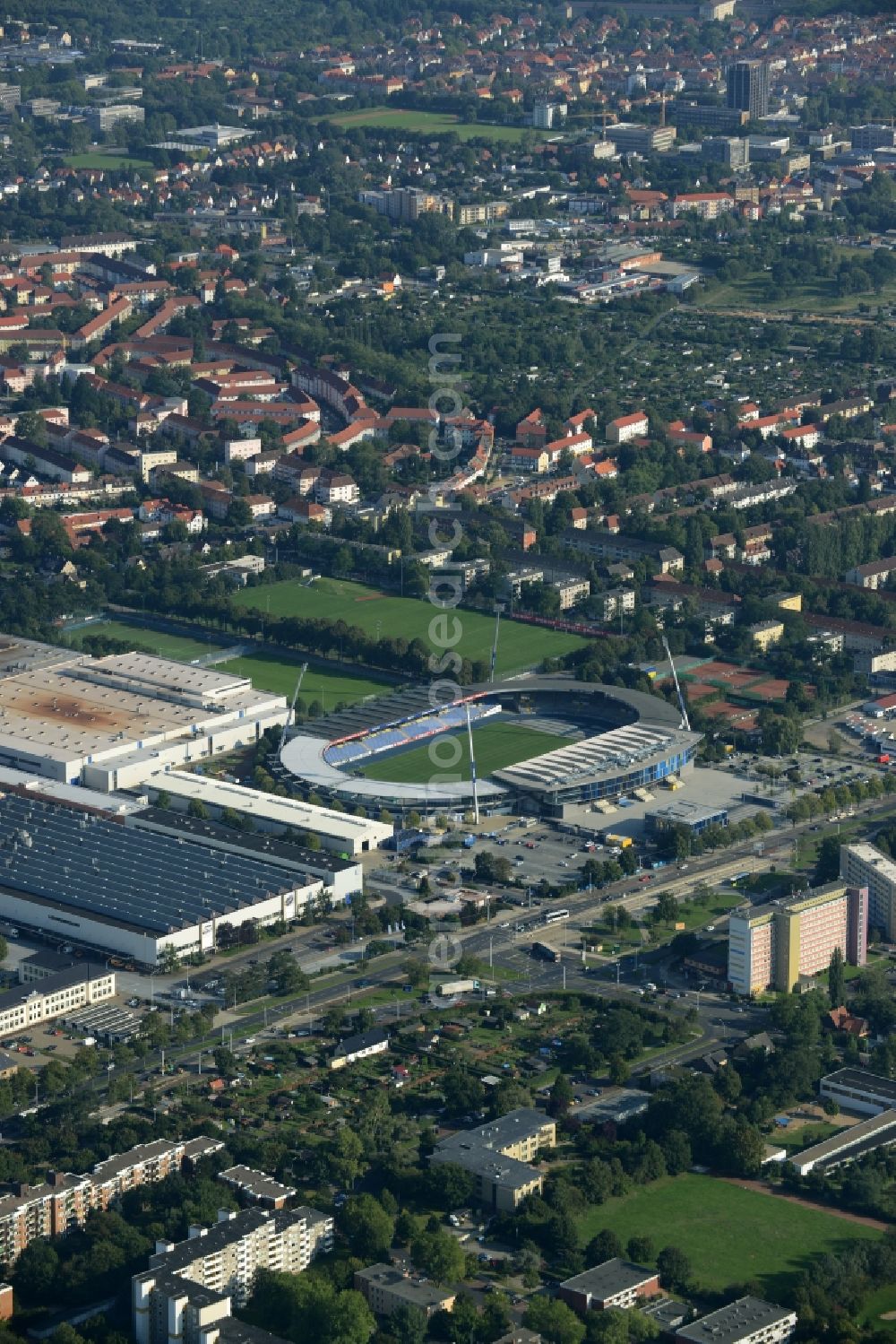 Aerial image Braunschweig - Sports facility grounds of the Arena stadium Eintracht Stadion in Braunschweig in the state Lower Saxony