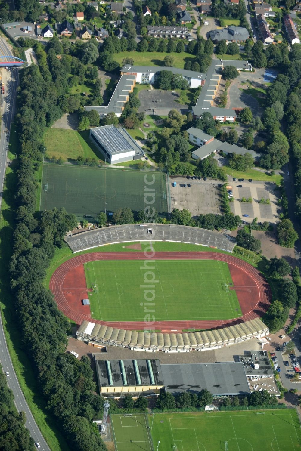 Bremerhaven from the bird's eye view: Sports facility grounds of the Arena stadium in Bremerhaven in the state Bremen