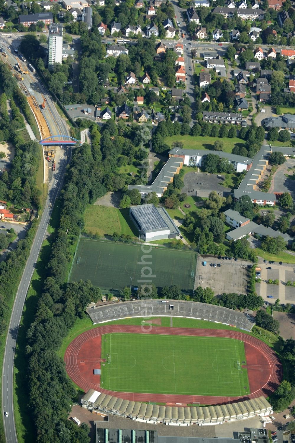 Aerial image Bremerhaven - Sports facility grounds of the Arena stadium in Bremerhaven in the state Bremen