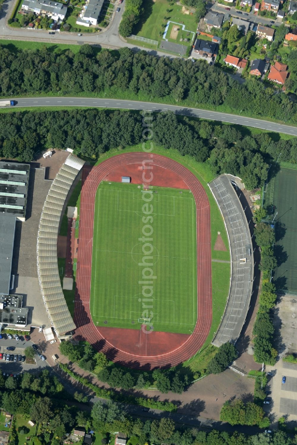 Aerial photograph Bremerhaven - Sports facility grounds of the Arena stadium in Bremerhaven in the state Bremen