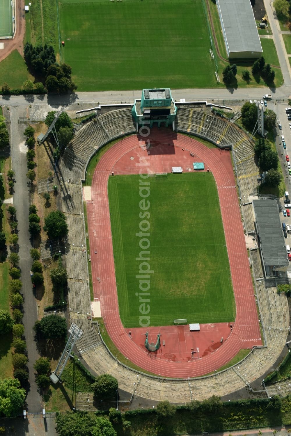 Chemnitz from above - Sports facility grounds of the Arena stadium auf dem Gelaende des Sportforums Chemnitz in Chemnitz in the state Saxony