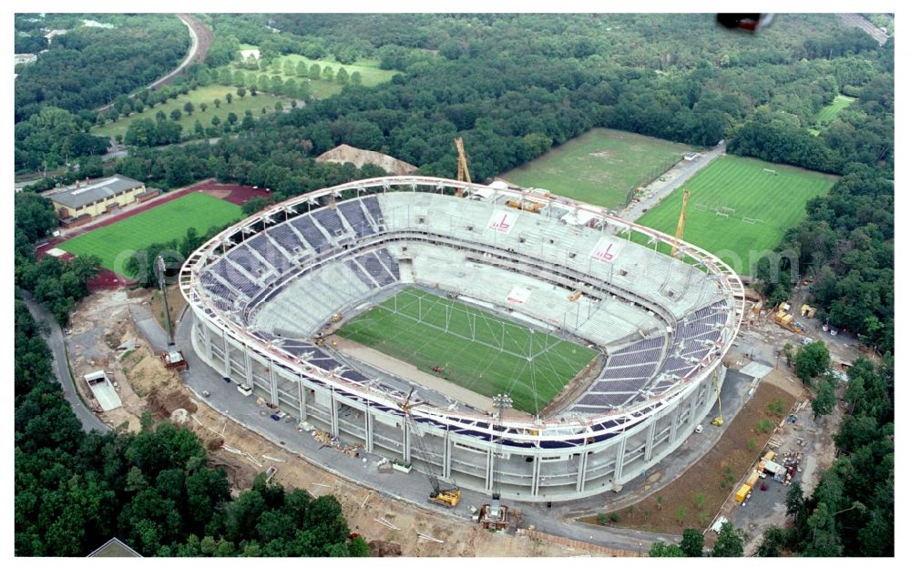 Aerial image Frankfurt am Main - Constrution site of sports facility grounds of the Arena stadium Commerzbank-Arena in the district Sachsenhausen in Frankfurt in the state Hesse, Germany