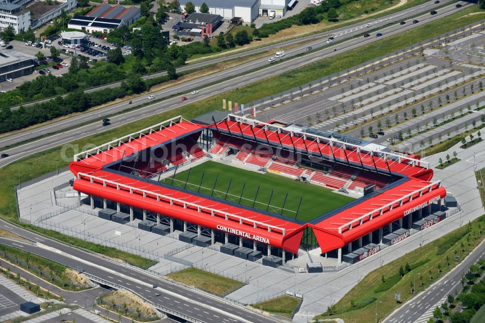 Regensburg from above - Sports facility grounds of the Arena stadium Continental Arena in Regensburg in the state Bavaria, Germany