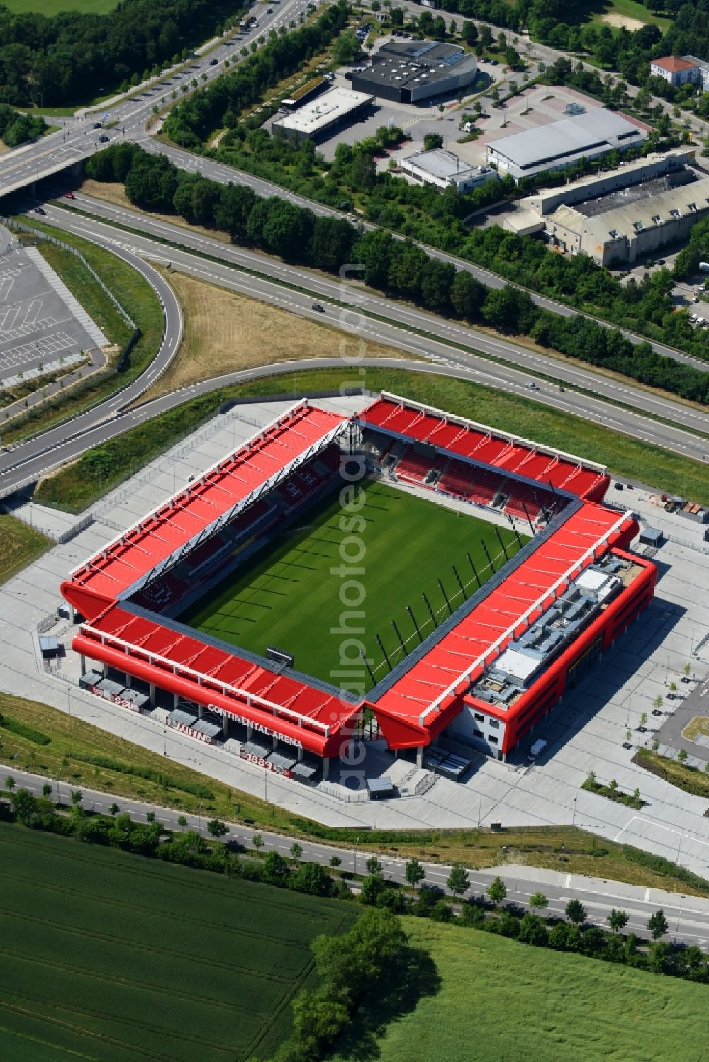 Aerial image Regensburg - Sports facility grounds of the Arena stadium Continental Arena in Regensburg in the state Bavaria, Germany