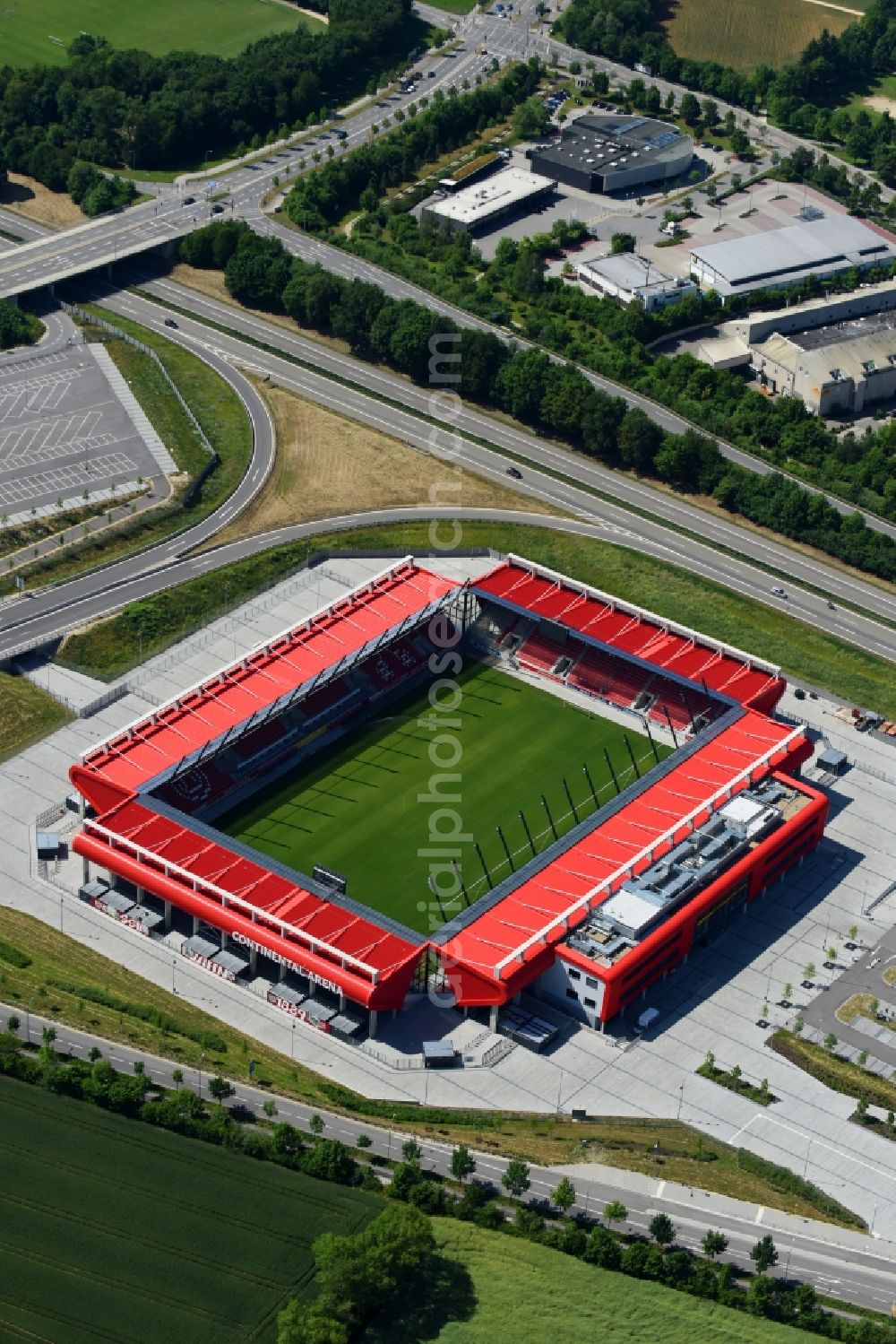 Aerial photograph Regensburg - Sports facility grounds of the Arena stadium Continental Arena in Regensburg in the state Bavaria, Germany