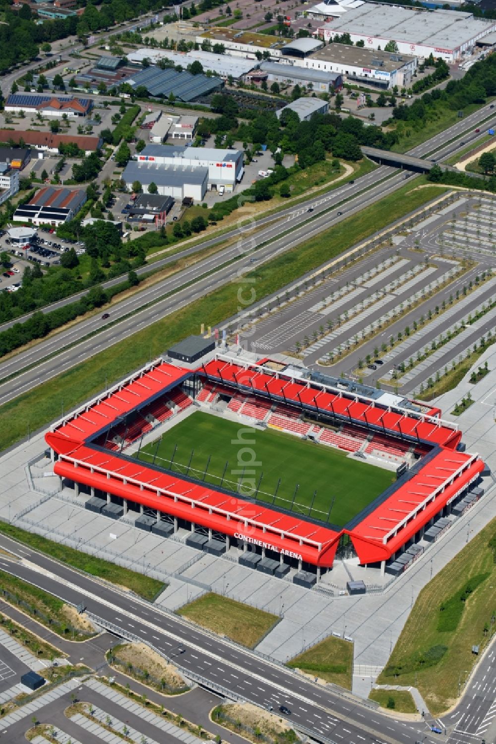 Aerial photograph Regensburg - Sports facility grounds of the Arena stadium Continental Arena in Regensburg in the state Bavaria, Germany