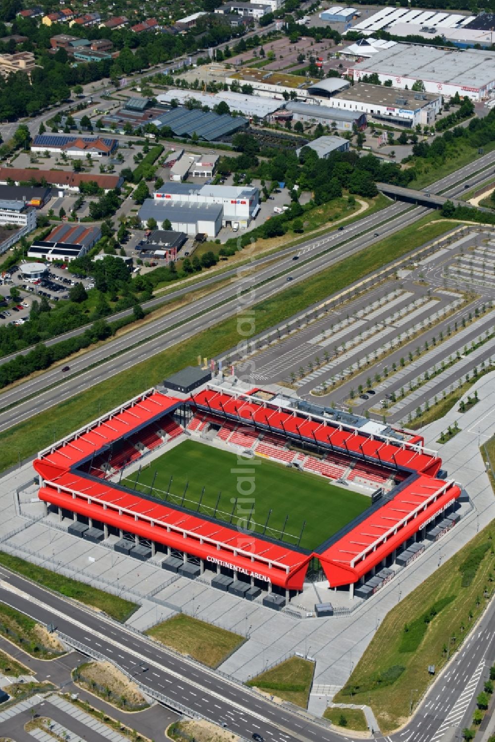 Regensburg from above - Sports facility grounds of the Arena stadium Continental Arena in Regensburg in the state Bavaria, Germany