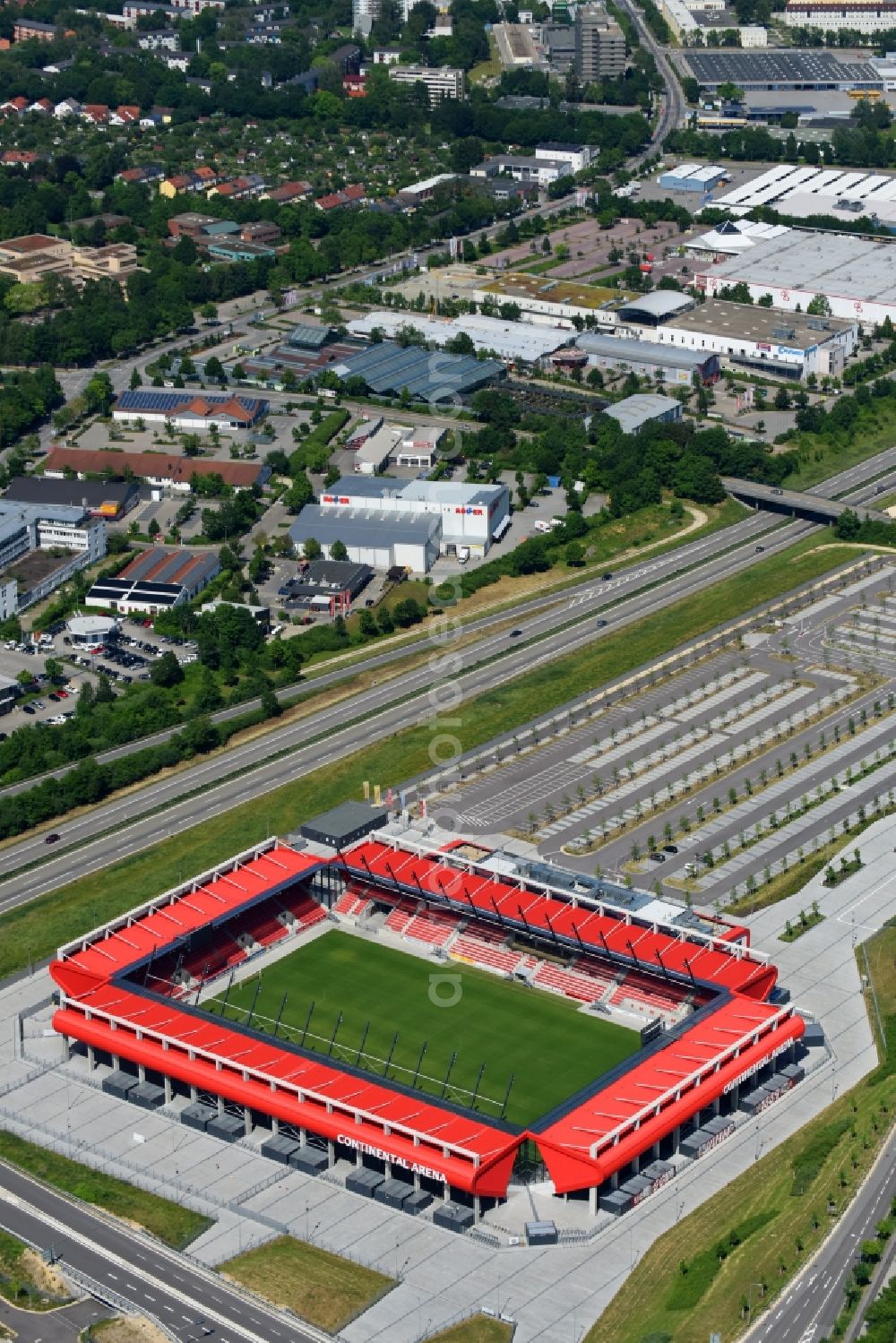 Regensburg from the bird's eye view: Sports facility grounds of the Arena stadium Continental Arena in Regensburg in the state Bavaria, Germany