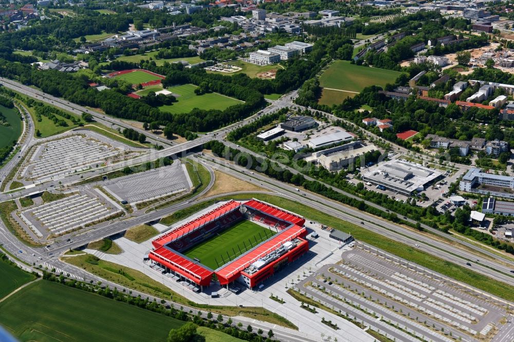 Regensburg from above - Sports facility grounds of the Arena stadium Continental Arena in Regensburg in the state Bavaria, Germany