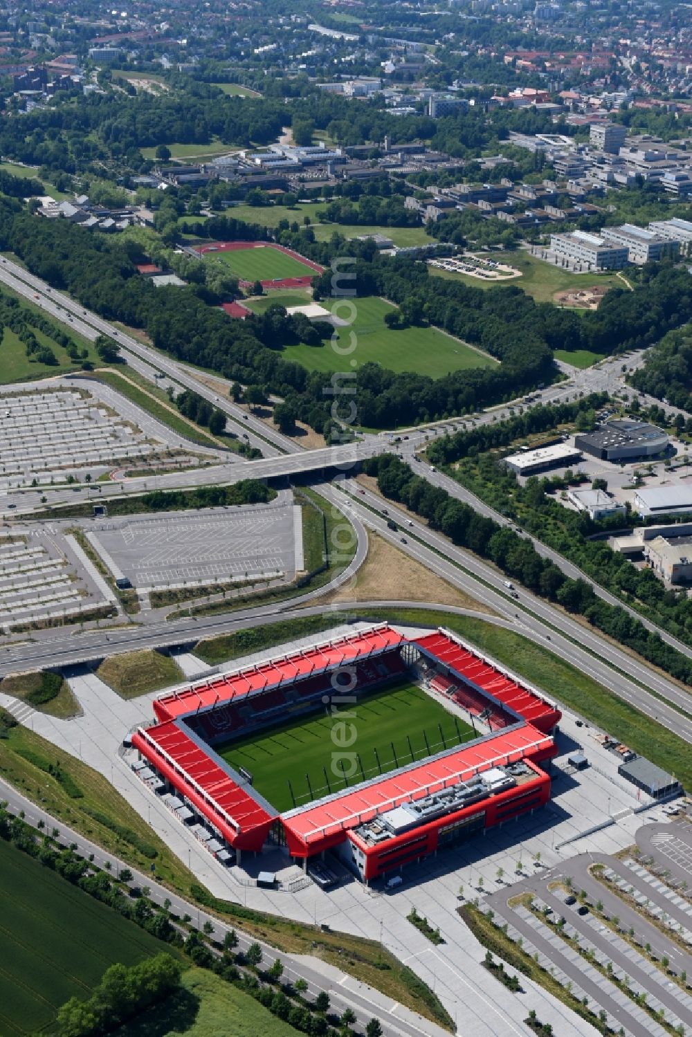 Regensburg from the bird's eye view: Sports facility grounds of the Arena stadium Continental Arena in Regensburg in the state Bavaria, Germany