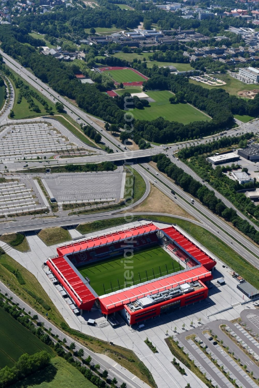 Aerial image Regensburg - Sports facility grounds of the Arena stadium Continental Arena in Regensburg in the state Bavaria, Germany