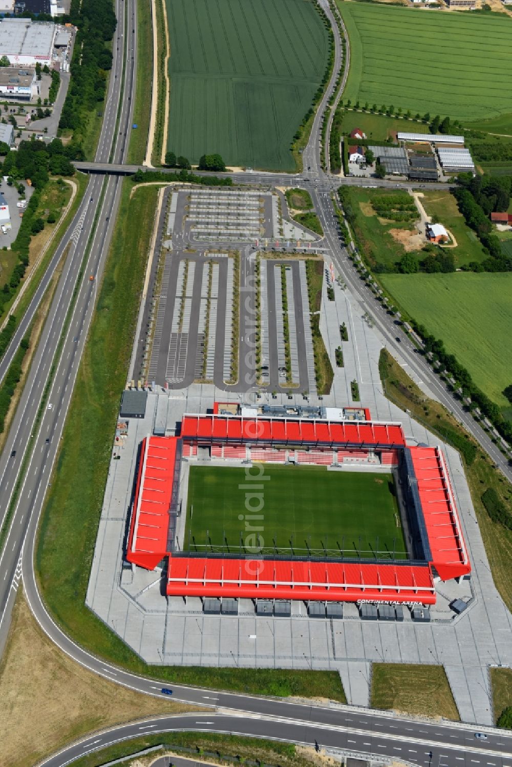 Regensburg from the bird's eye view: Sports facility grounds of the Arena stadium Continental Arena in Regensburg in the state Bavaria, Germany