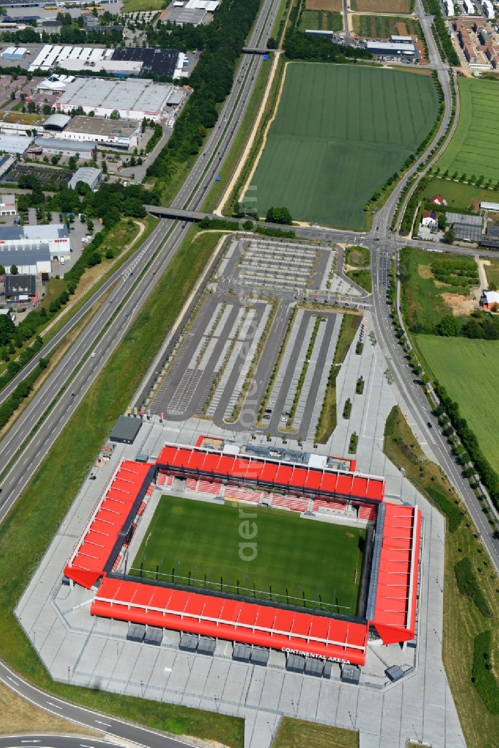 Aerial image Regensburg - Sports facility grounds of the Arena stadium Continental Arena in Regensburg in the state Bavaria, Germany