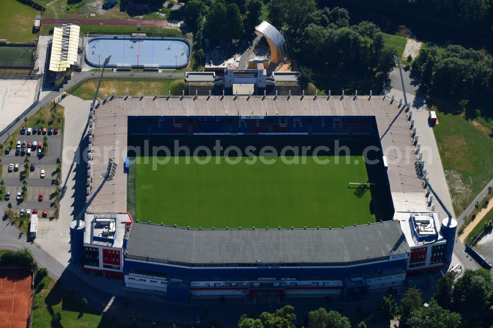 Aerial photograph Pilsen - Sports facility grounds of the Arena stadium Doosan Arena on Struncovy sady in Pilsen in , Czech Republic