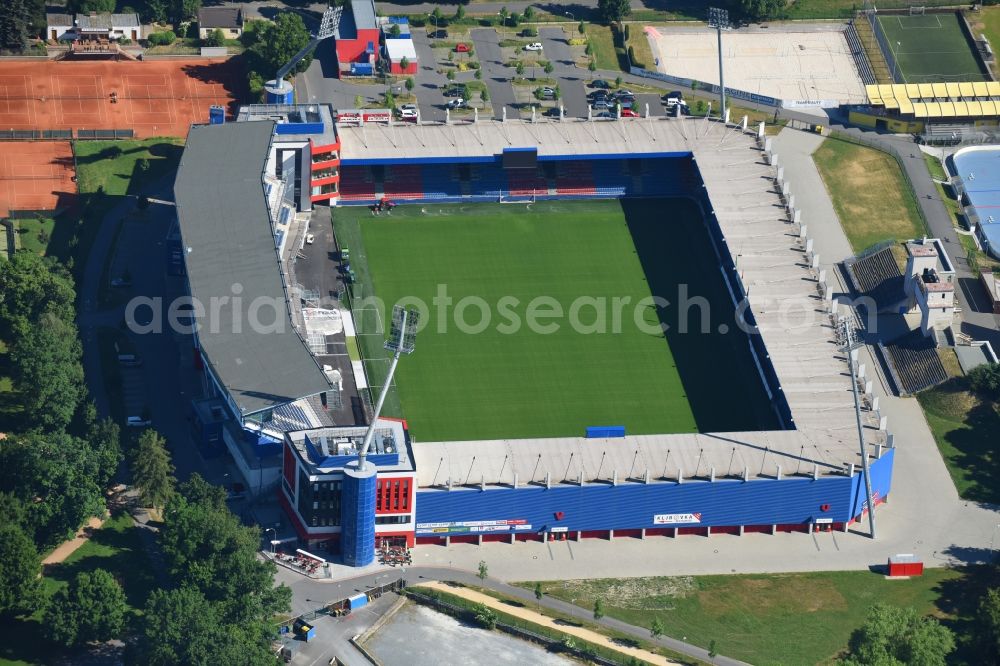 Aerial image Pilsen - Sports facility grounds of the Arena stadium Doosan Arena on Struncovy sady in Pilsen in , Czech Republic