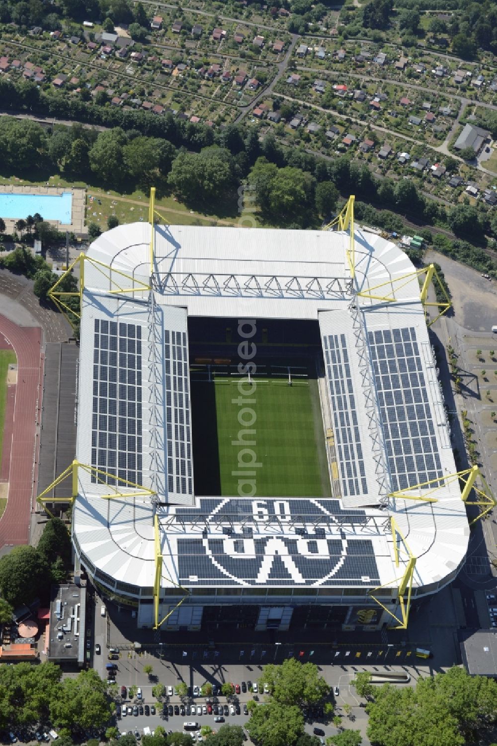 Aerial photograph Dortmund - Sports facility grounds of the Arena stadium in Dortmund in the state North Rhine-Westphalia