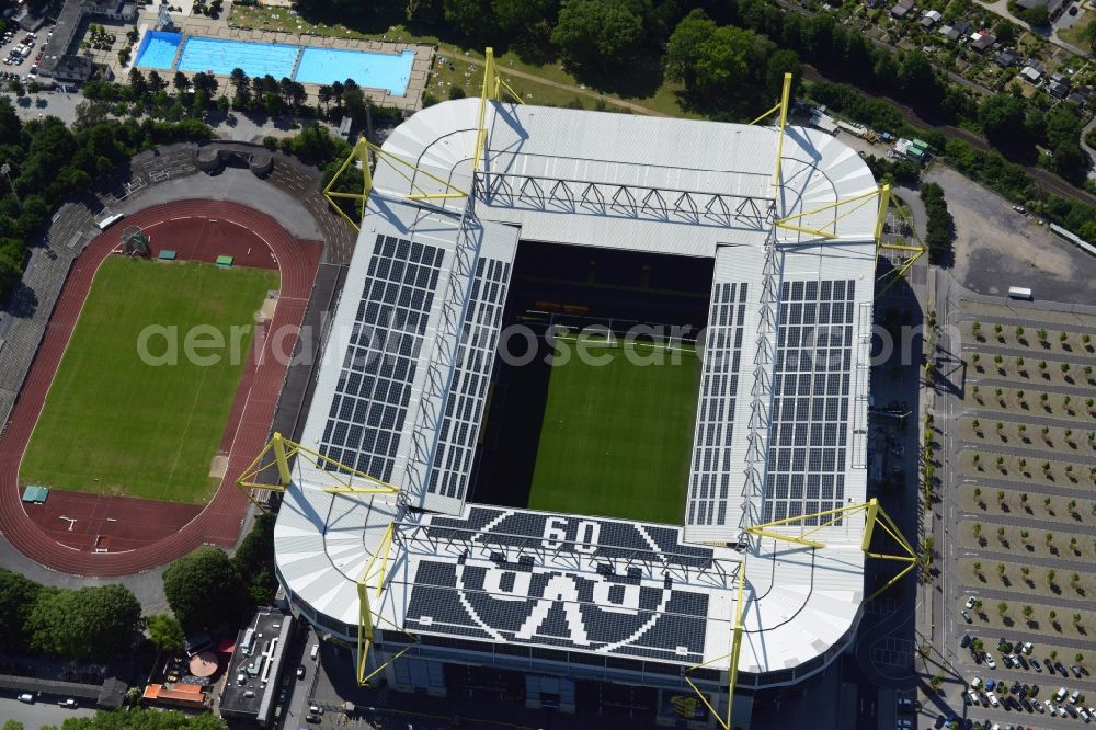 Dortmund from the bird's eye view: Sports facility grounds of the Arena stadium in Dortmund in the state North Rhine-Westphalia