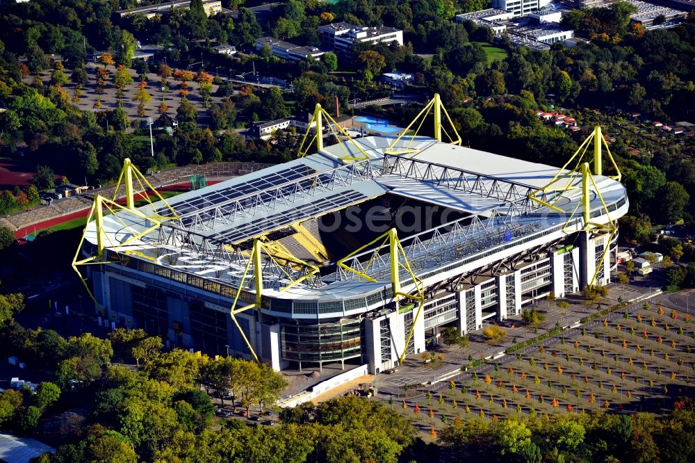 Dortmund from the bird's eye view: Sports facility grounds of the Arena stadium in Dortmund in the state North Rhine-Westphalia