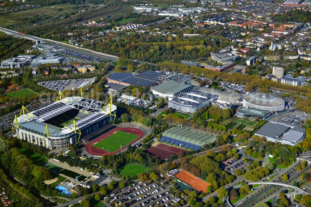 Aerial image Dortmund - Sports facility grounds of the Arena stadium in Dortmund in the state North Rhine-Westphalia