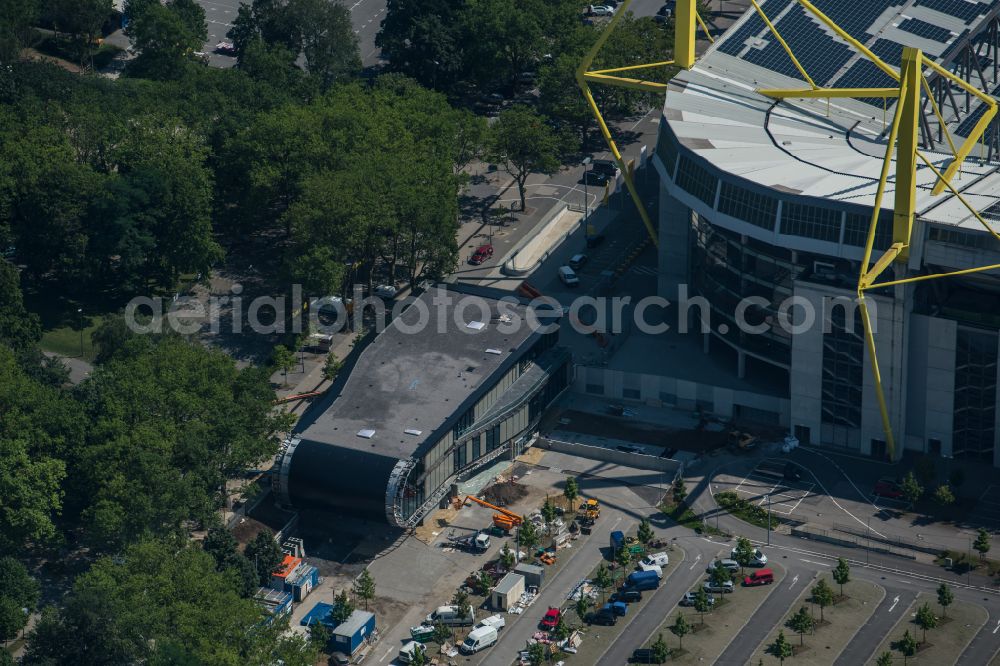 Aerial photograph Dortmund - Sports facility grounds of the Arena stadium in Dortmund at Ruhrgebiet in the state North Rhine-Westphalia