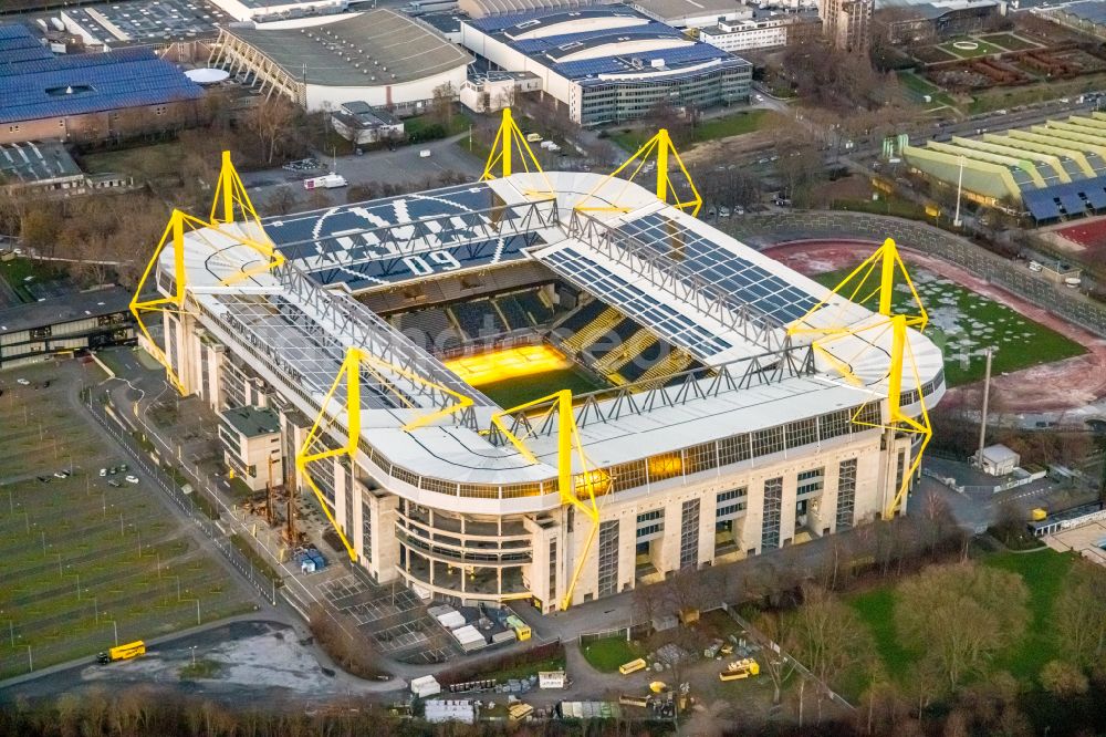 Dortmund from the bird's eye view: Sports facility grounds of the Arena stadium in Dortmund in the state North Rhine-Westphalia