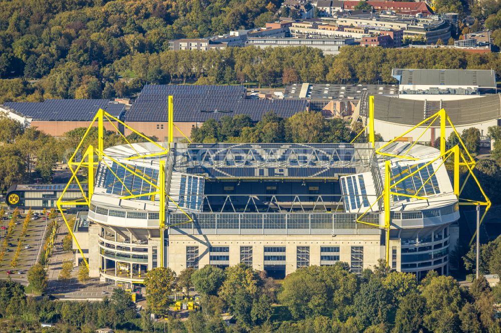 Aerial photograph Dortmund - sports facility grounds of the Arena stadium in Dortmund in the state North Rhine-Westphalia