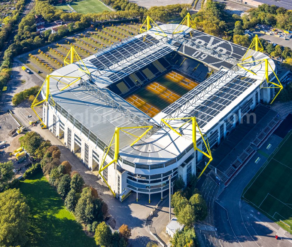 Dortmund from above - sports facility grounds of the Arena stadium in Dortmund in the state North Rhine-Westphalia