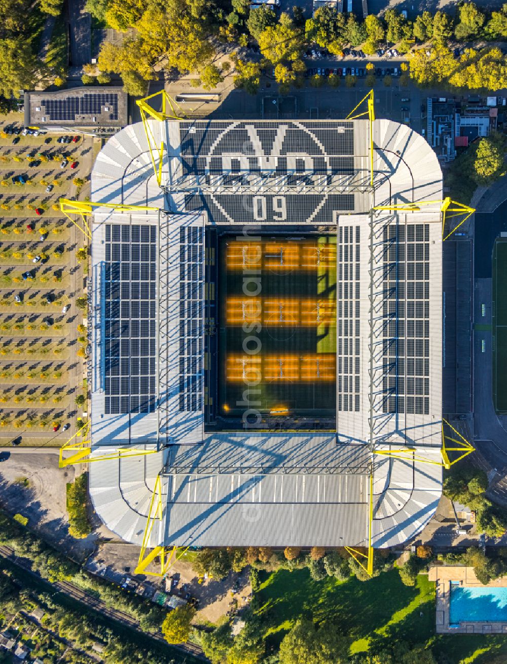 Aerial photograph Dortmund - sports facility grounds of the Arena stadium in Dortmund in the state North Rhine-Westphalia