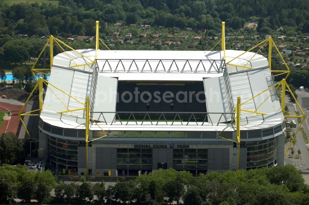 Aerial photograph Dortmund - Sports facility grounds of the Arena stadium in Dortmund in the state North Rhine-Westphalia