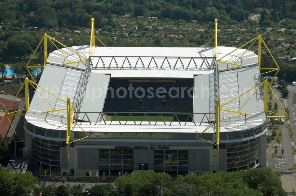 Dortmund from above - Sports facility grounds of the Arena stadium in Dortmund in the state North Rhine-Westphalia