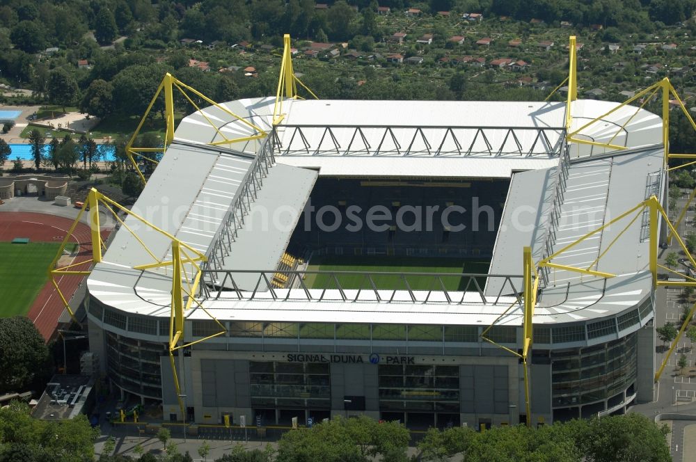 Dortmund from the bird's eye view: Sports facility grounds of the Arena stadium in Dortmund in the state North Rhine-Westphalia