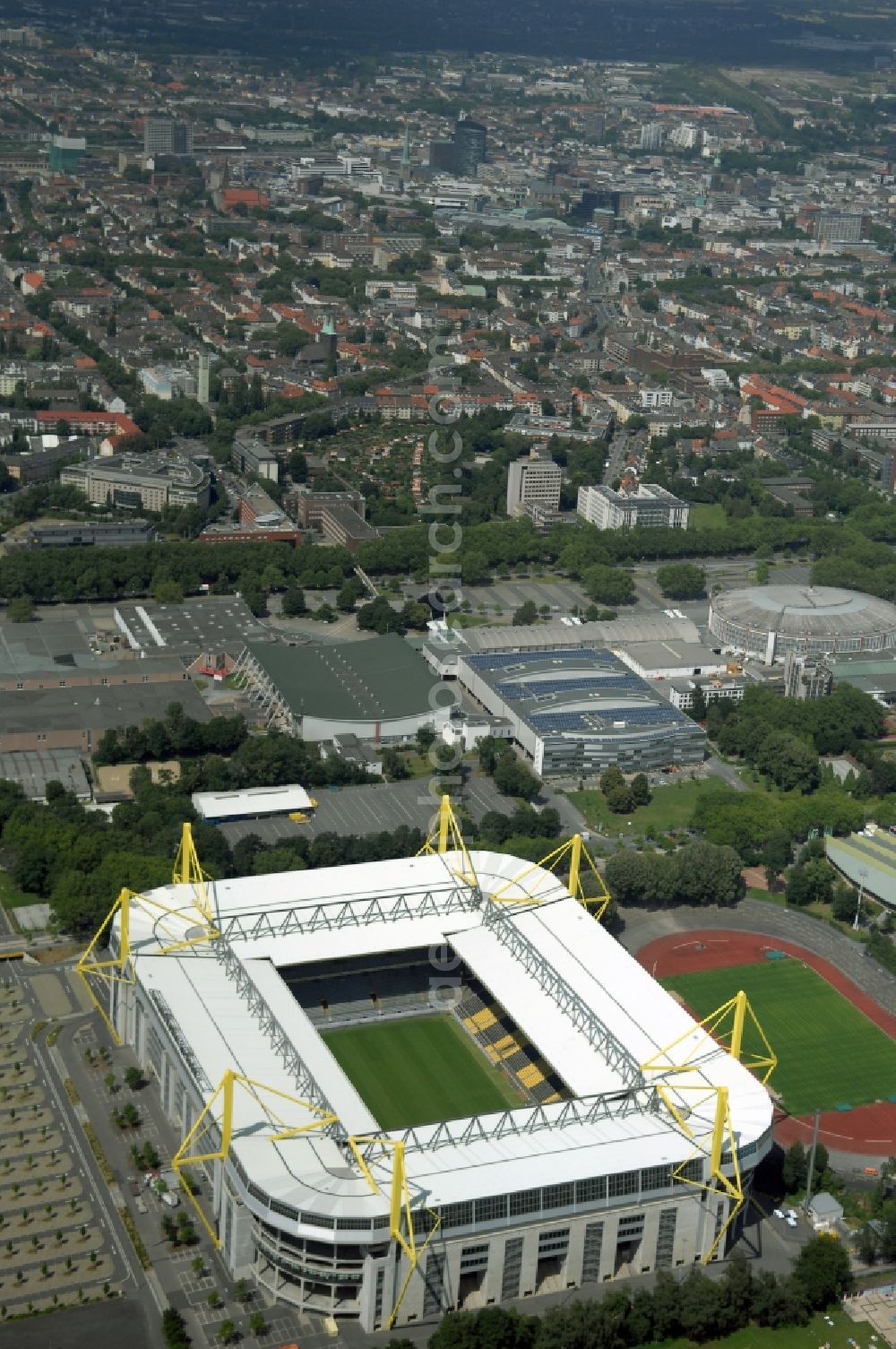 Dortmund from the bird's eye view: Sports facility grounds of the Arena stadium in Dortmund in the state North Rhine-Westphalia