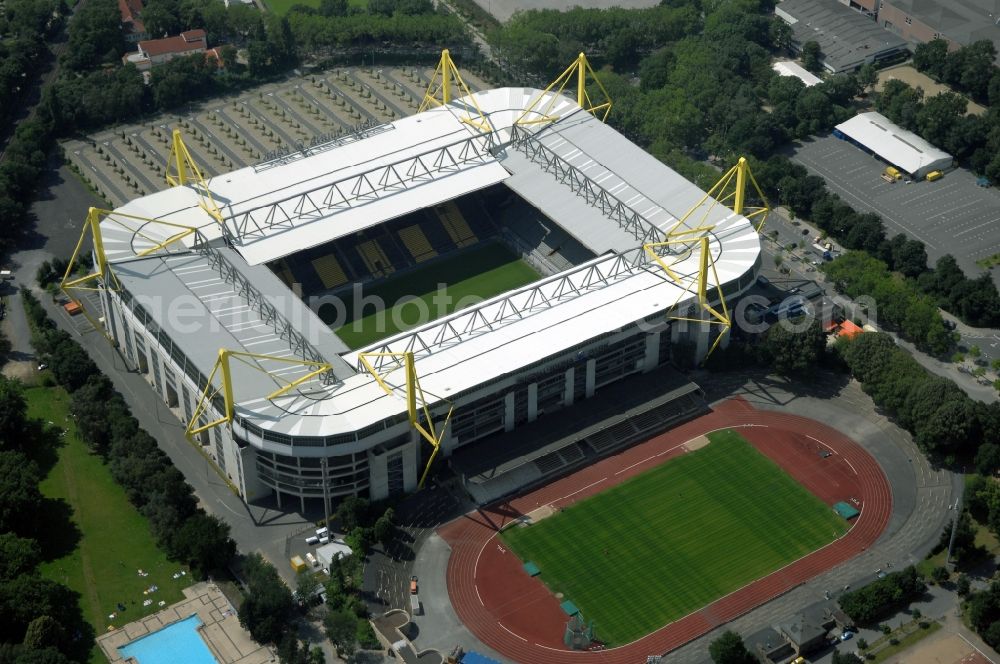 Dortmund from the bird's eye view: Sports facility grounds of the Arena stadium in Dortmund in the state North Rhine-Westphalia