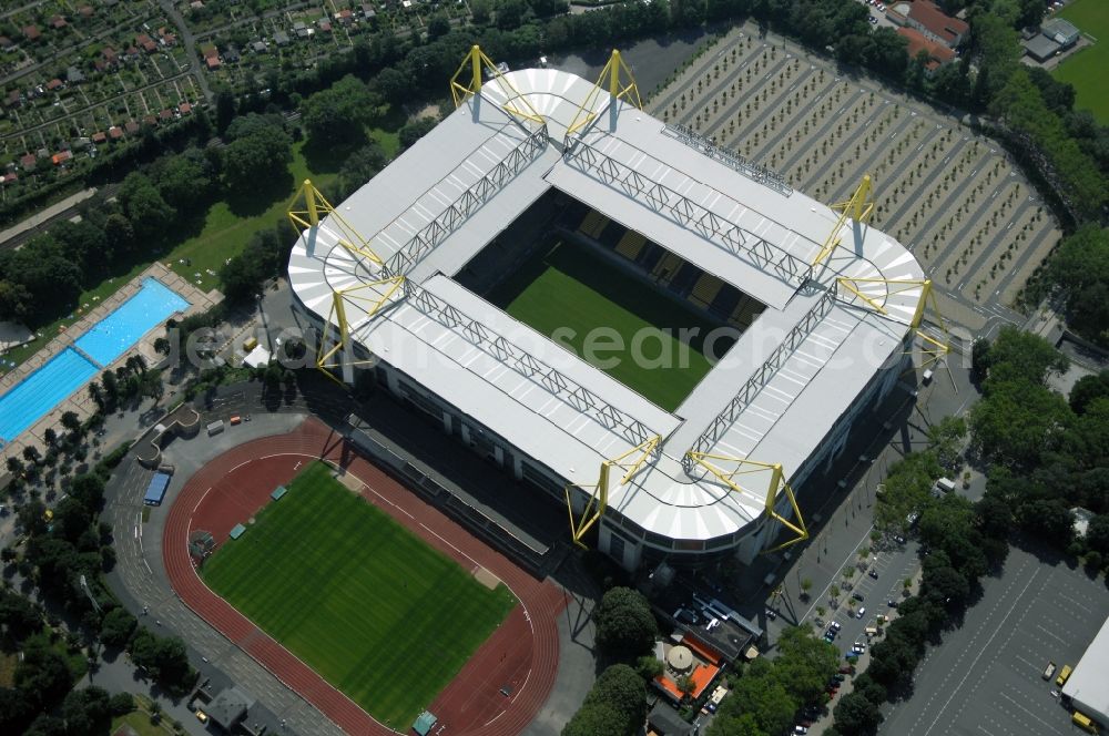 Aerial photograph Dortmund - Sports facility grounds of the Arena stadium in Dortmund in the state North Rhine-Westphalia