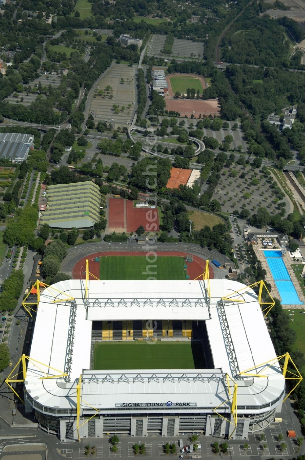 Aerial image Dortmund - Sports facility grounds of the Arena stadium in Dortmund in the state North Rhine-Westphalia