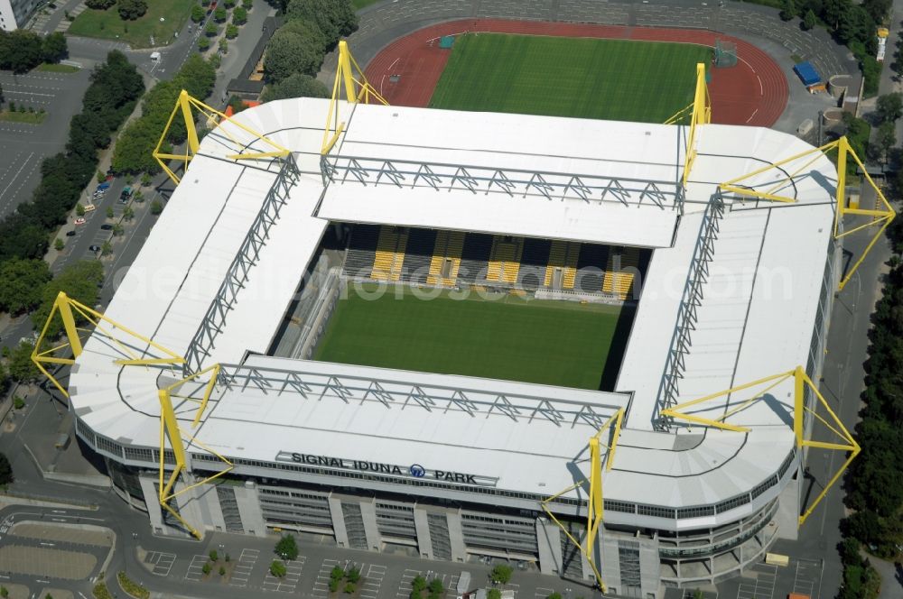 Dortmund from the bird's eye view: Sports facility grounds of the Arena stadium in Dortmund in the state North Rhine-Westphalia