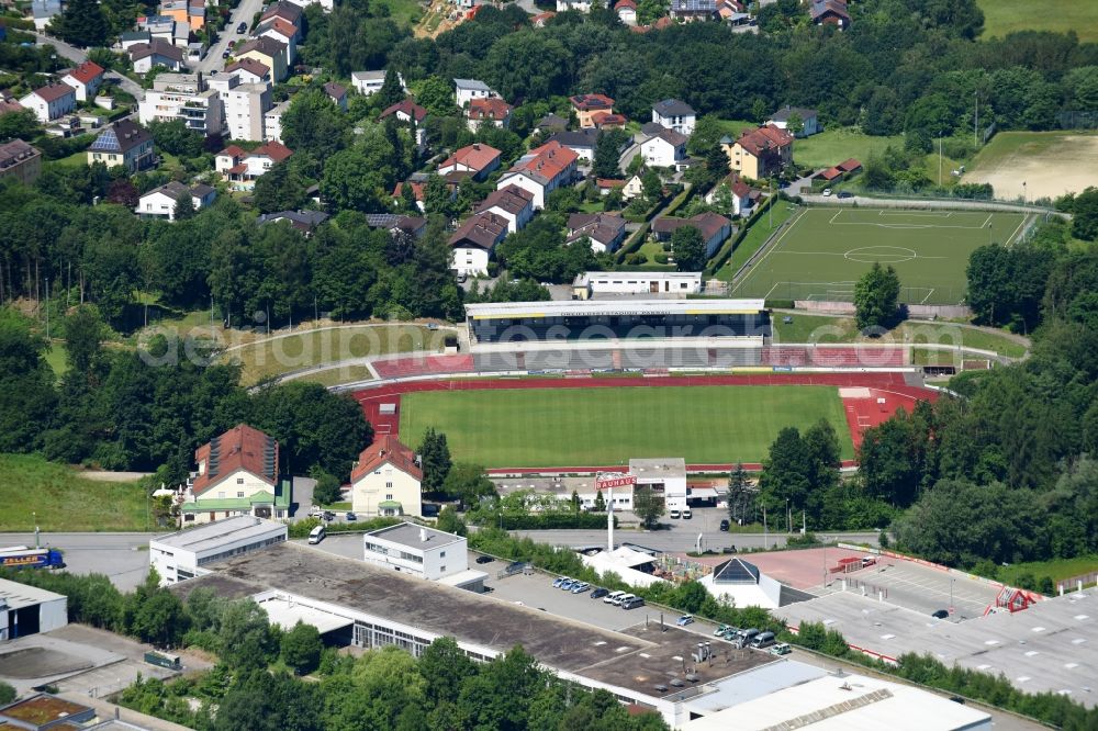 Aerial image Passau - Sports facility grounds of the Arena stadium Dreifluessestadion on Danziger Strasse in Passau in the state Bavaria, Germany