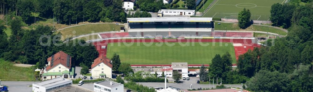 Aerial photograph Passau - Sports facility grounds of the Arena stadium Dreifluessestadion on Danziger Strasse in Passau in the state Bavaria, Germany