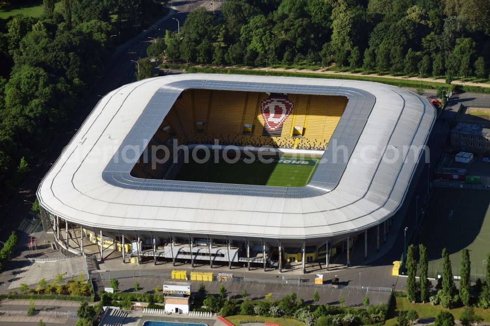 Dresden from above - Sports facility grounds of the Arena stadium DDV-Stadion in Dresden in the state Saxony