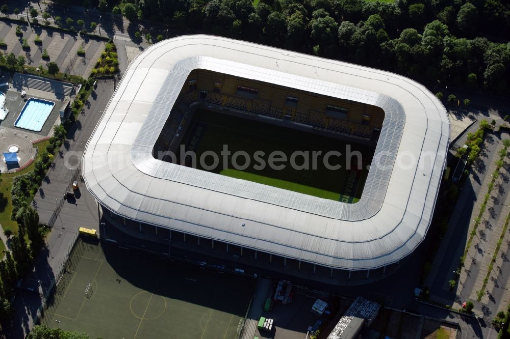 Aerial image Dresden - Sports facility grounds of the Arena stadium DDV-Stadion in Dresden in the state Saxony